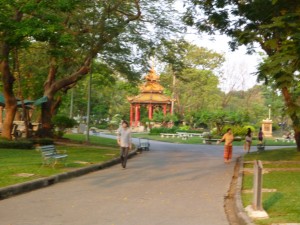 The path not taken. The pagoda is a Chinese style structure.