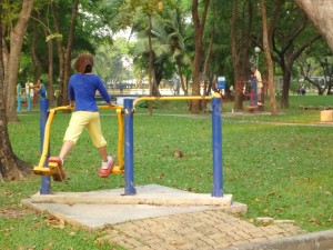 Built-in, outdoor fitness equipment. There are always people on these.